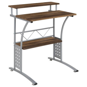 Clifton Rustic Walnut Computer Desk with Top and Lower Storage Shelves