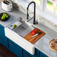 Karran 34" Quartz Farmhouse Single Bowl Workstation Kitchen Sink, White
