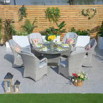 Abrihome - 6-Seat Patio Wicker Furniture Round Dining Set with Gray Cushions - Features:
