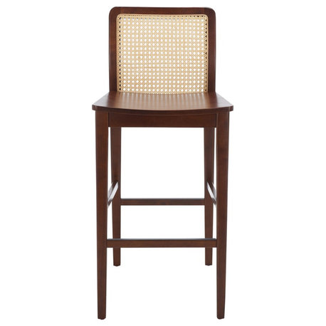 Safavieh Benicio Rattan Bar Stool, Dark Brown/Natural