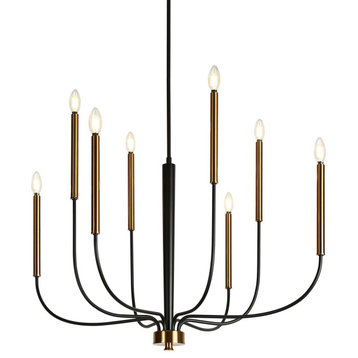 LNC Modern Contemporary 8-Light Black Gold Candle Chandelier