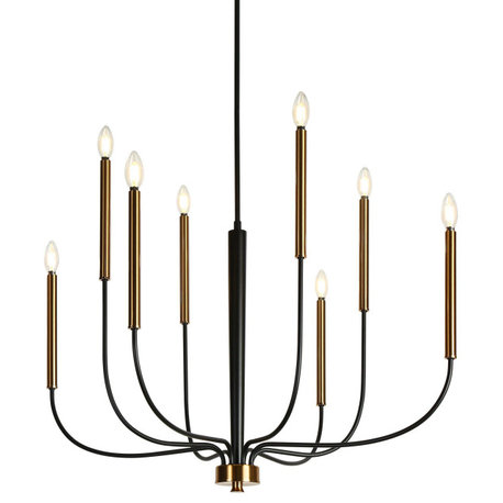 LNC 8-Light Matte Black and Brass Candelabra Chandelier