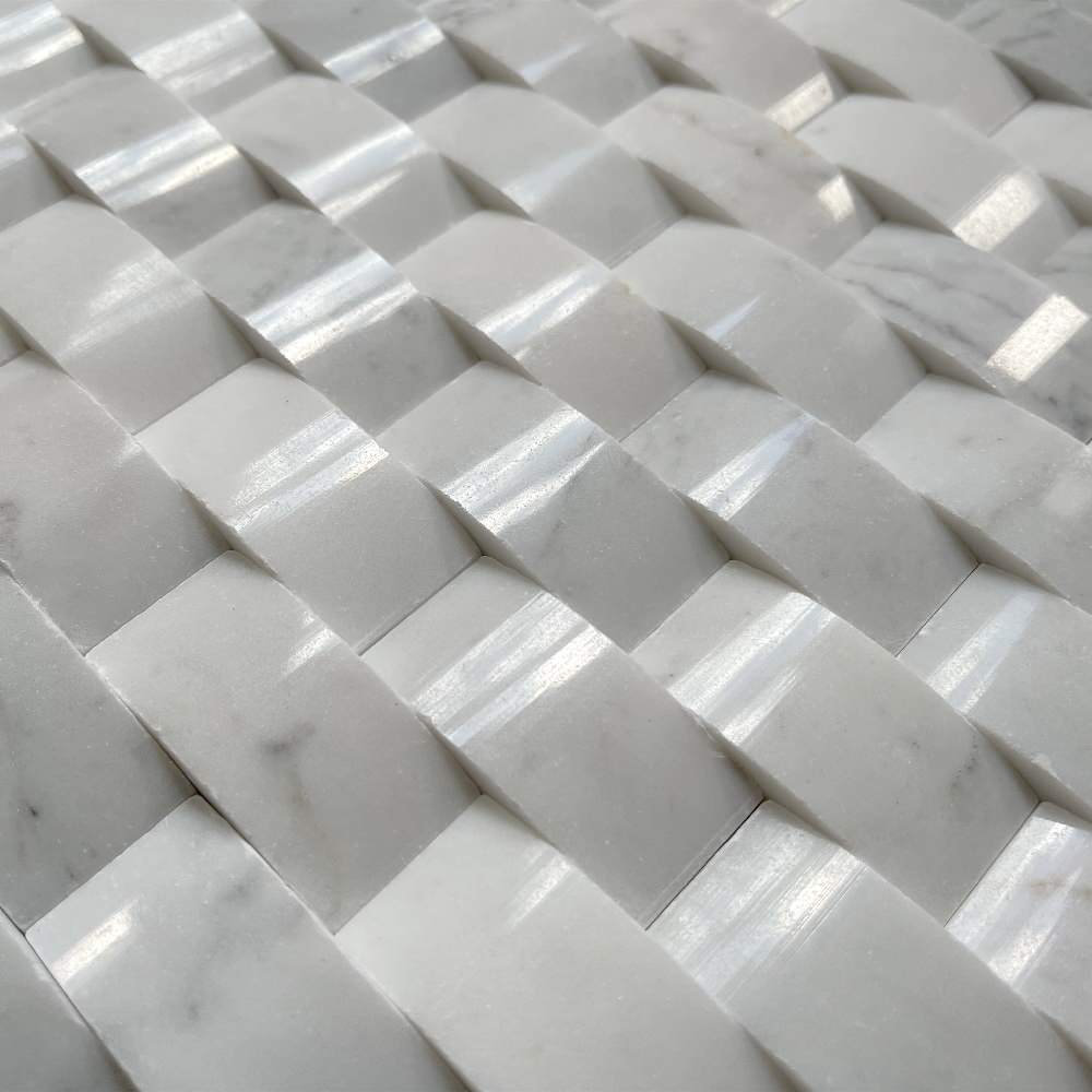 Carrara Marble 3D Cambered Arched Mosaic Tile Polished Venato Carrera, 1 sheet