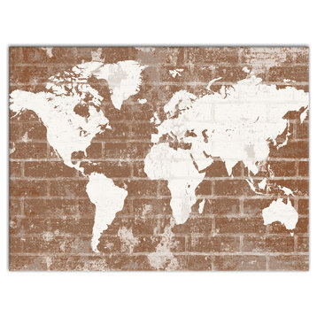 World Map on Distressed Brick 30x40 Canvas Wall Art