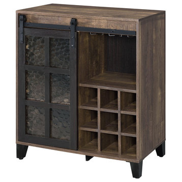 Treju Wine Cabinet, Obscure Glass, Rustic Oak and Black Finish