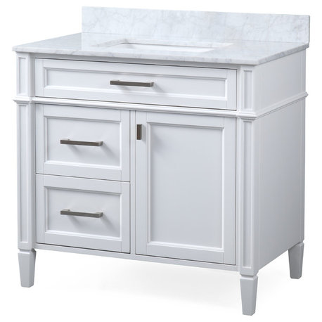 36 Inch Durand Modern Gray Bathroom Sink Vanity with Stone Counter Top, White, 36"