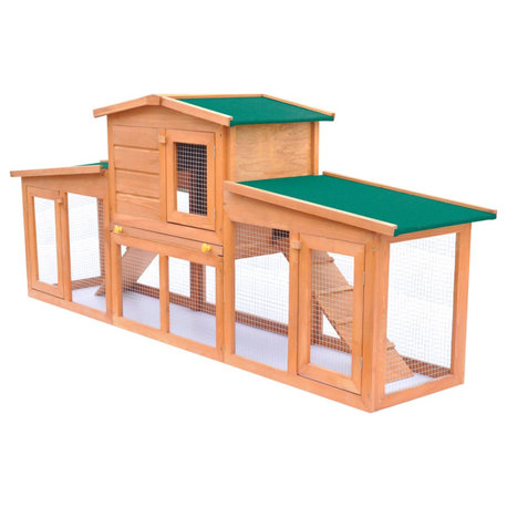 vidaXL Rabbit Hutch Bunny Cage with Pull Out Tray and Ramp Solid Pine Wood