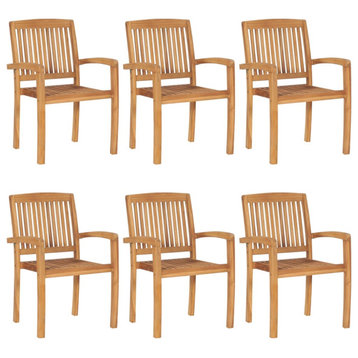 vidaxL 6x Solid Teak Wood Stacking Patio Chairs Outdoor Garden Lounge Seating