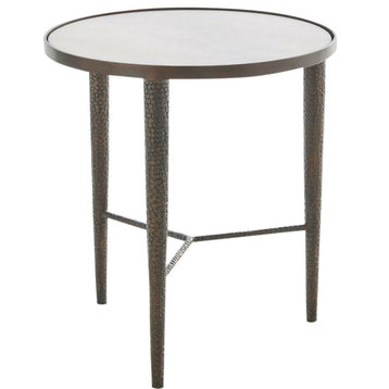 Hammered End Table Bronze With White Marble