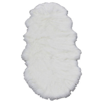 Super Soft White Faux Fur Sheepskin Shag Rug, White, Double Pelt 2'x6'