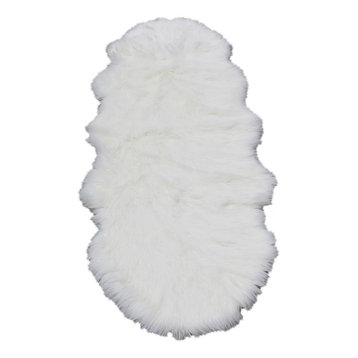 Super Soft White Faux Fur Sheepskin Shag Rug, White, Double Pelt 2'x6'