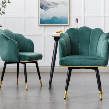 Modern Dining Chairs with Swivel,Velvet Seat and Metal Legs