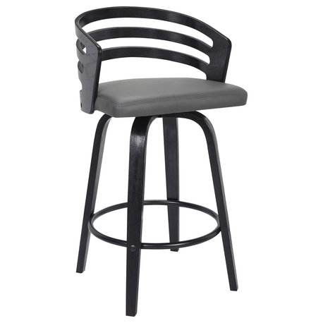 Jiron 26" Swivel Counter Stool, Black Brush Wood Finish and Gray Faux Leather