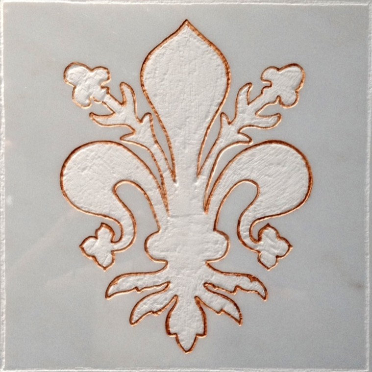 Kitchen Backsplash Tile-Fleur De Lis- Carerra Marble & Gold Leaf
