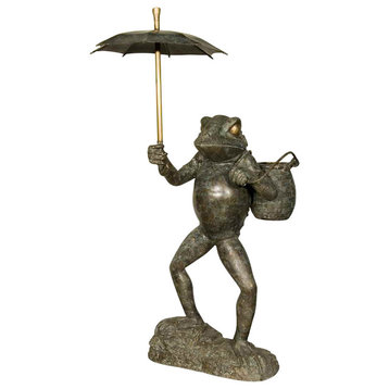 Whimsical Frog With Spillover Umbrella Fountain
