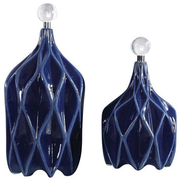 Bowery Hill 2 Piece Geometric Bottle Set in Cobalt Blue and Nickel