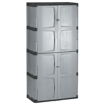 Modern Storage Cabinet, Lockable Design With 2 Doors & 4 Shelves, Grey Finish
