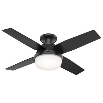 Hunter 44" Dempsey Low Profile Outdoor Ceiling Fan, Matte Black, LED and Remote