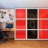3 Panels Closet / Wardrobe Door with Black & Red Painted Glass Insert, 106"x84" Inches
