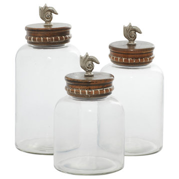 Zimlay Glass Set Of 3 Jars With Wood Lids 46782