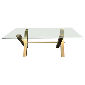 Modrest Dandy 86.5" Modern Glass & Stainless Steel Dining Table in Gold/Clear