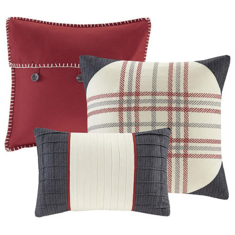 6 Piece Printed Herringbone Quilt Set with Throw Pillows
