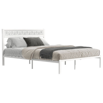 Candence Calico Metal Frame Queen Platform Bed, White