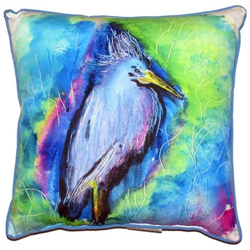 Zippered Betsy Drake Little Blue Heron Outdoor Pillow 22 Inch x 22 Inch