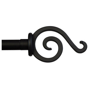 Classic Forged Iron French Scroll Curtain Rod, Black, 48"-84"