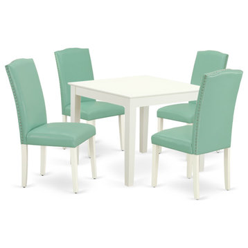 5Pc Square 36" Table And Four Parson Chair, White Leg And Pu Leather Color Pond