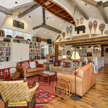 Oak floor and weathered timbers-- Home in Jackson, Wyoming