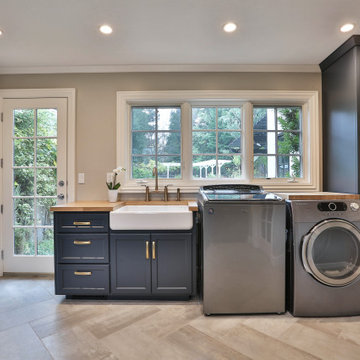 Morgan Hill Office & Laundry Room with Blue Custom Cabinets