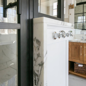 Grid Glass Arabascato Marble Bathroom