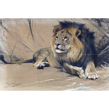 Tile Mural Kitchen Backsplash Landscape of Africa Just a Lion, Ceramic Glossy