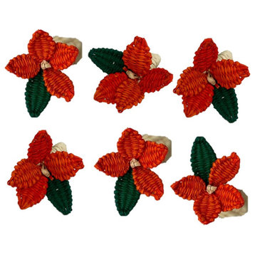 Palma Flowers Napkin Rings Red, Set of 4