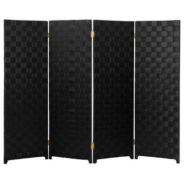 Indoor or Outdoor Room Divider, Woven Look Vinyl Screens, Black, 4 Panels