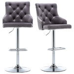 BTExpert - Upholstered 25"-33" Adjustable High Back Dining Stools Set of 2, Grey - MODERN, SLEEK AND BEAUTIFUL Design with long tapperd four legs, great for modern and contemporary touch for any setting
