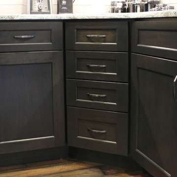DuraSupreme Peppercorn Kitchen With Cambria Tops and Black Stainless Appliances