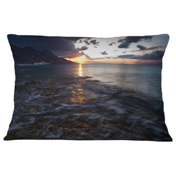 Gloomy Sea Coast at Sunrise Modern Seashore Throw Pillow, 12"x20"