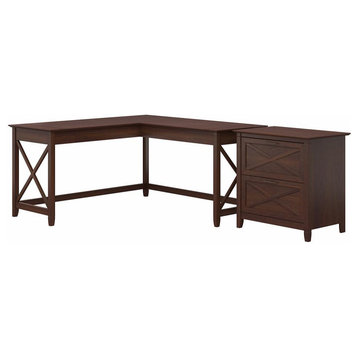 Bush Furniture Key West 60W L Shaped Desk with 2 Drawer Lateral File Cabinet...