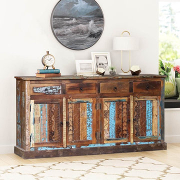 Tescott Handcrafted Rustic Reclaimed Wood 4 Drawer Large Sideboard