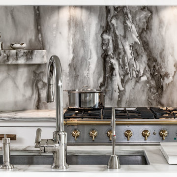 Calacatta Gold Marble Kitchen Countertops and Full Height Backsplashes