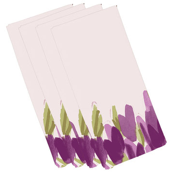 Tulip Blossom Garden Floral Print Napkins, Set of 4, Purple, 19"