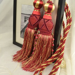 9 Colors QYM44 Polyester Curtain Tassel Tie Backs in Red Color - Window Treatment Accessories