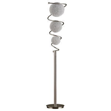 Modern Floor Lamp, Satin Nickel Metal Base With Aluminum Sparkling Orbs, Diya