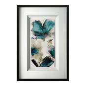 "Blue Ribbon Blooms I" by Asia Jensen, With Quad Mat, Black Molding, 25"x37"