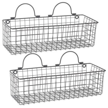DII 6.7" Modern Style Iron Wire Medium Wall Baskets in Black (Set of 2)