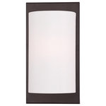 Livex Lighting - Meridian Wall Sconce, Bronze - This timeless, transitional style wall sconce is great for any style of decor. An hand crafted off white fabric hardback shade is paired handsomely with an brushed nickel finish, so you can give your home warm, even illumination. Perfect for entryways, hallways, and more.