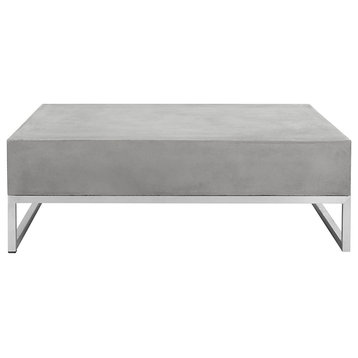 Contemporary Outdoor Coffee Table, Sleek Chrome Base & Dark Grey Concrete Top