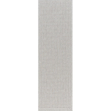 Dickens Contemporary Basektweave Taupe/White Indoor/Outdoor Runner Rug, 2'x7'